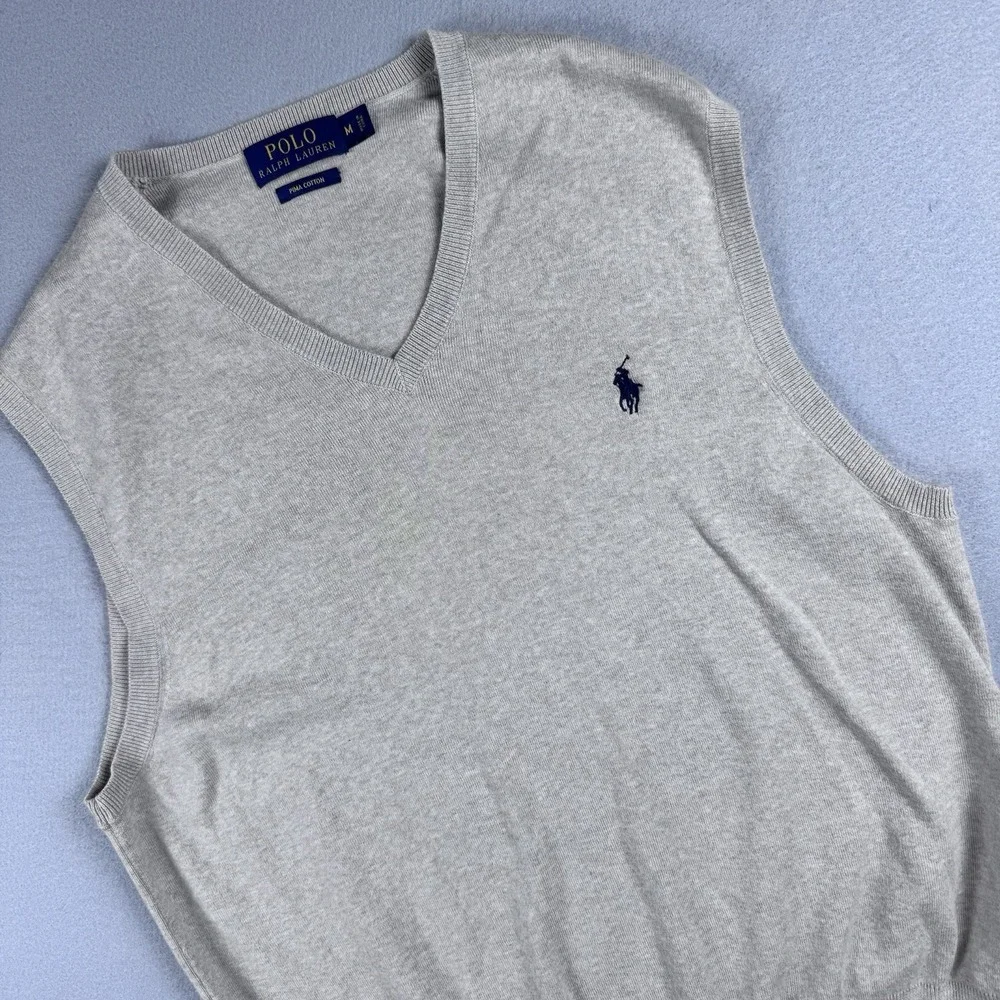 Polo Ralph Lauren Pima Cotton Vest Men M Tan Golf Preppy Pony Stretch V Neck